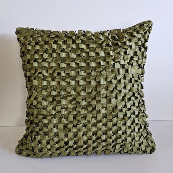 Textured Woven Olive Green Throw Pillow – 18x18 Decorative Accent - Picture 1 of 8